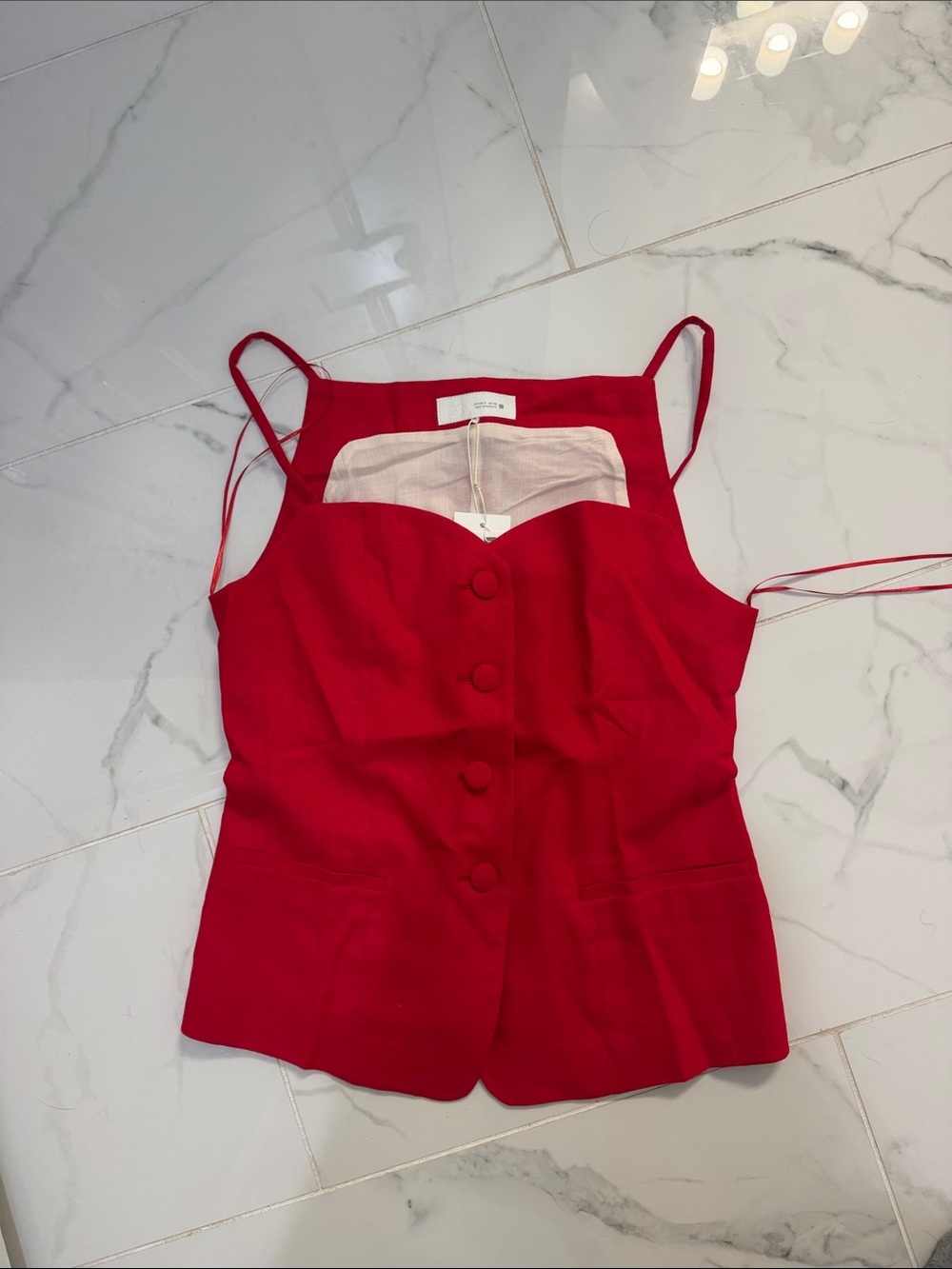 Zara Red Spaghetti Strap Button-Front Top